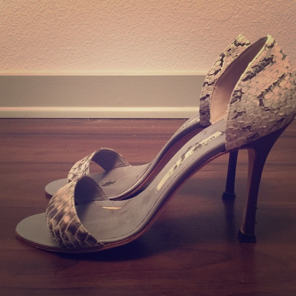 Manolo Blahnik Snakeskin Strapped Pumps