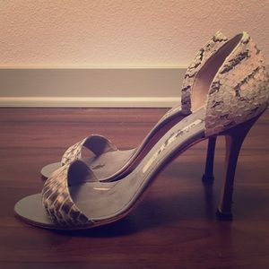 Manolo Blahnik Snakeskin Strapped Pumps