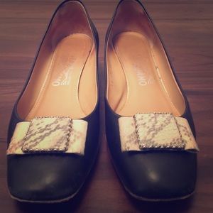 Ferragamo Black and Snakeskin Heels