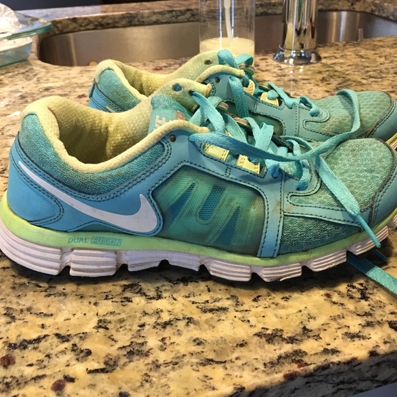 Blue/green Nike running shoes