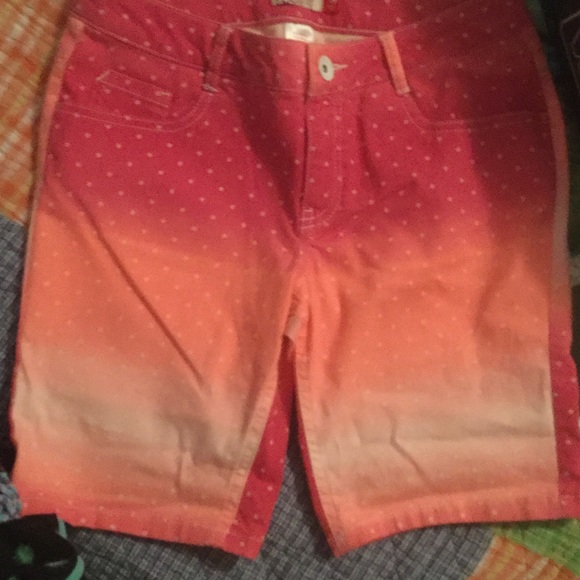 Girls pink shorts with white polkadots