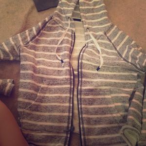 Grey striped zip up hoodie