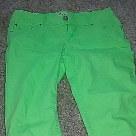 Lime green colored skinny jeans