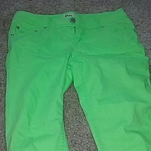 Lime green colored skinny jeans
