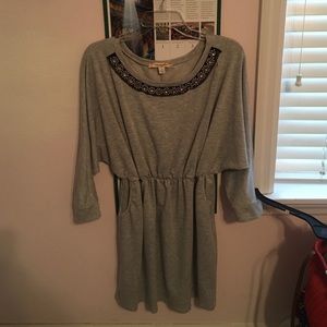 Francesca's Gray Dress w/ Bejeweled Neckline NWOT