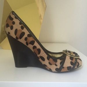 Calf hair leopard print wedges -- size 5 1/2