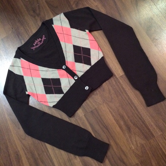 Aritzia Talula argyle crop cardigan sweater