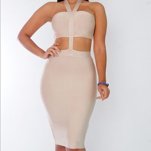 Bandage Beige " Lola" Halter Top Cut Out Dress