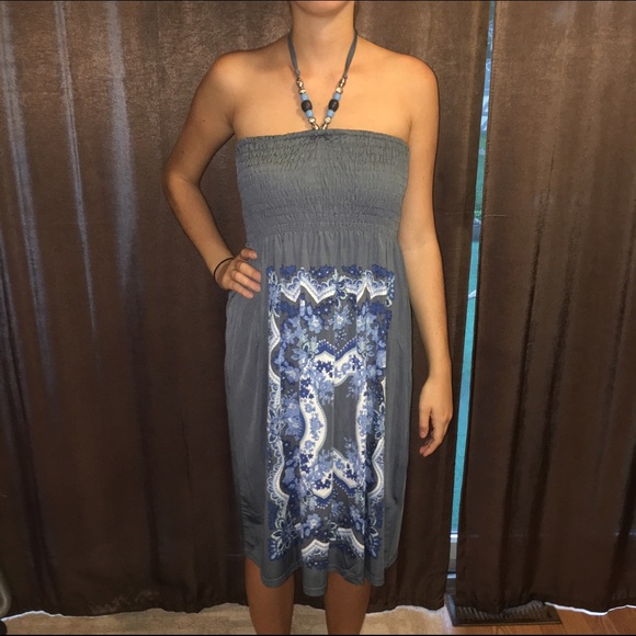 Charcoal and blue halter dress NWT