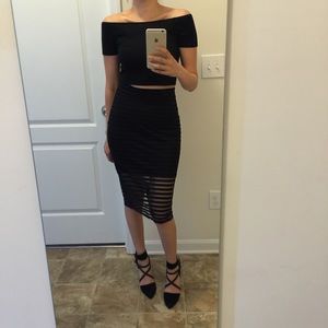 Black bebe midi lace skirt