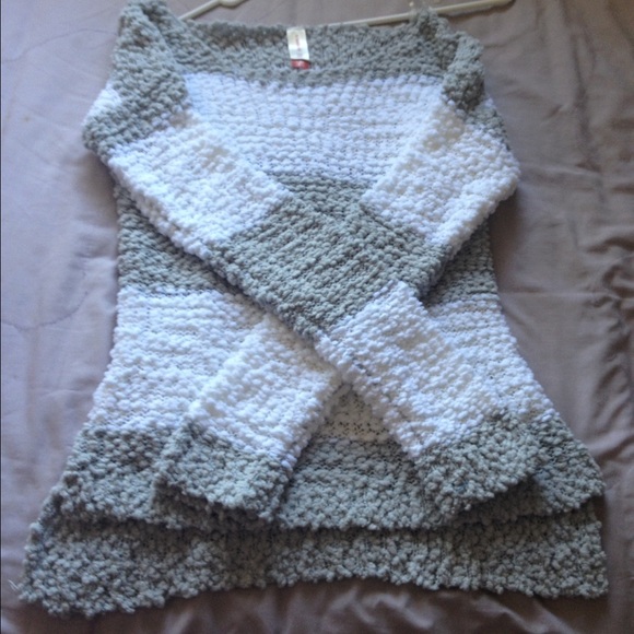 White and Grey Striped Sweater
