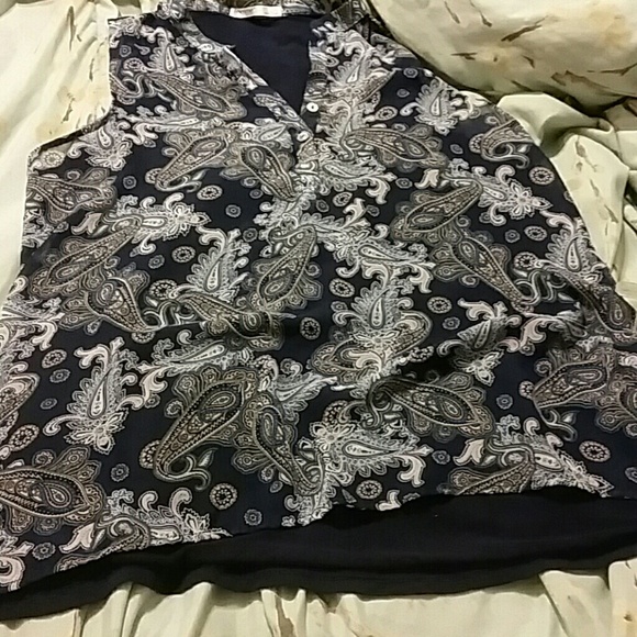 Navy blue paisly pattern blouse - Picture 1 of 1