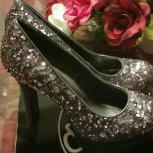 Sliver glitter heels