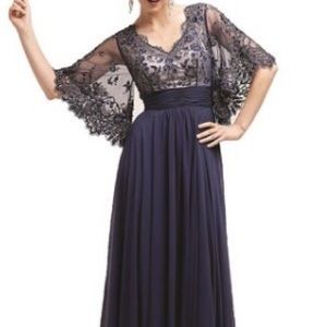 New navy gown, embroidered and chiffon bottom