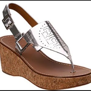 Silver Tory Burch Landon Wedges