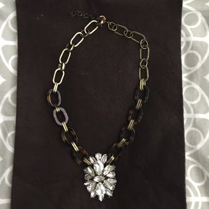 Tortoise shell necklace with large crystal pendant