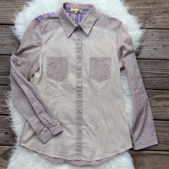 Cecico Tops - Cecico Aztec Contrast Button Down Shirt