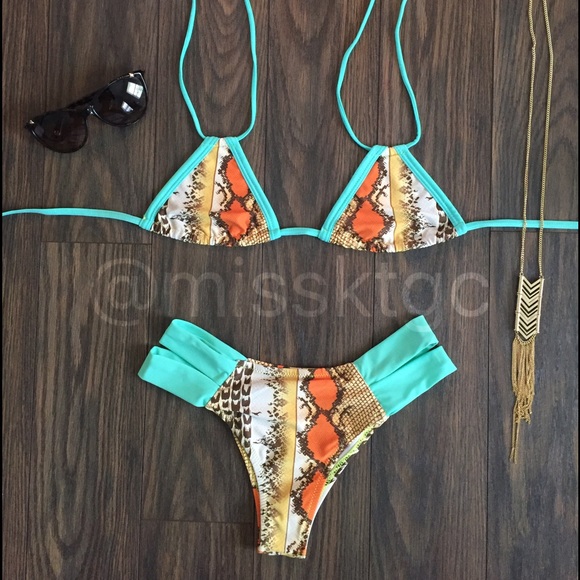 Swim | Snake Skin Aqua Blue Bikini Cheeky Bottoms | Poshmark