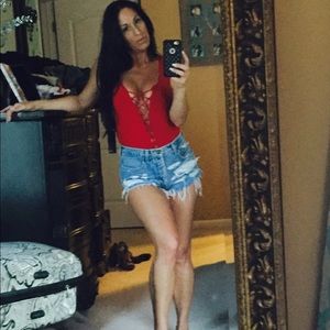 NTW .. Trending .. HOTTT red lace up bodysuit