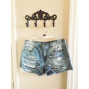High Waisted Destroyed Denim Short