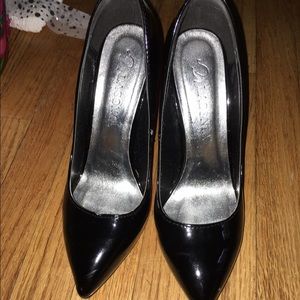 Black Patent Faux Leather Heels
