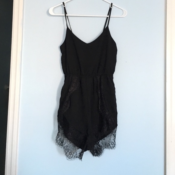 Black lace trim romper
