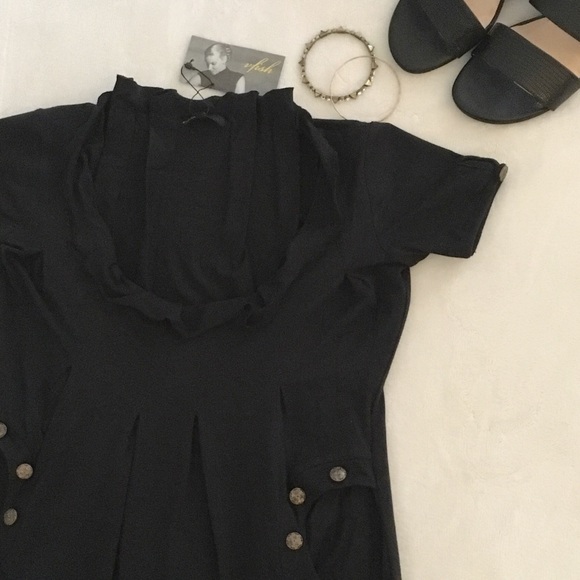 vfish Black Jersey Dress with button accents