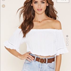 White off the shoulder crop top.