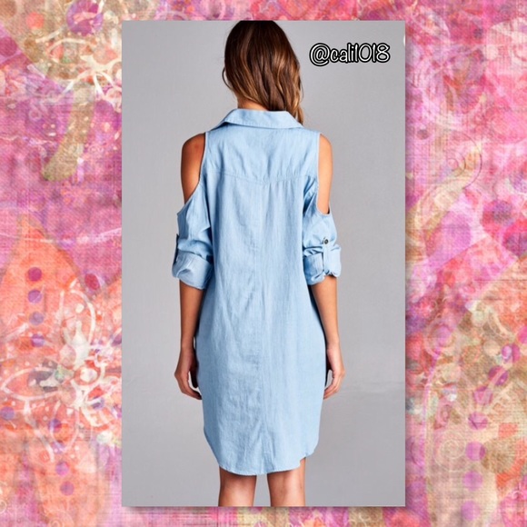 LAST ONE 🆕Light Denim Cold Shoulder Boho Dress - Picture 2 of 4