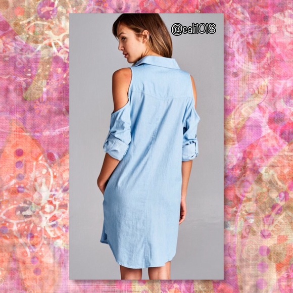 LAST ONE 🆕Light Denim Cold Shoulder Boho Dress - Picture 3 of 4