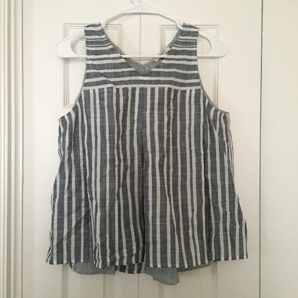 Blue and white striped flowy tank