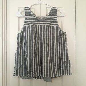 Blue and white striped flowy tank