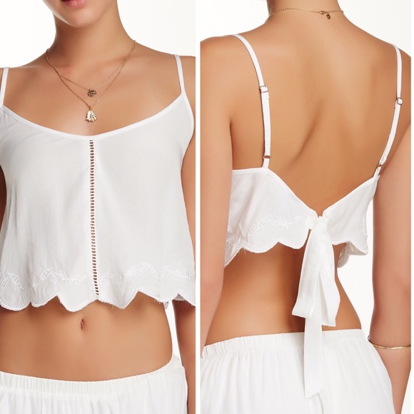 NWT MINK PINK Castaway Cami Eyelet Crop Top HP | White Medium - Picture 2 of 13