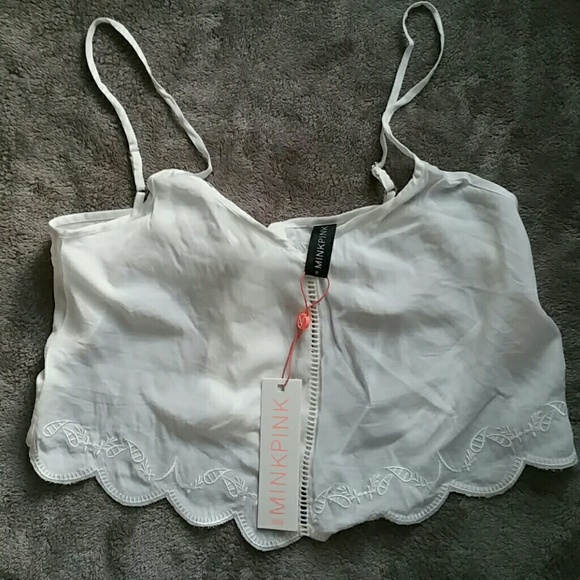 NWT MINK PINK Castaway Cami Eyelet Crop Top HP | White Medium - Picture 13 of 13