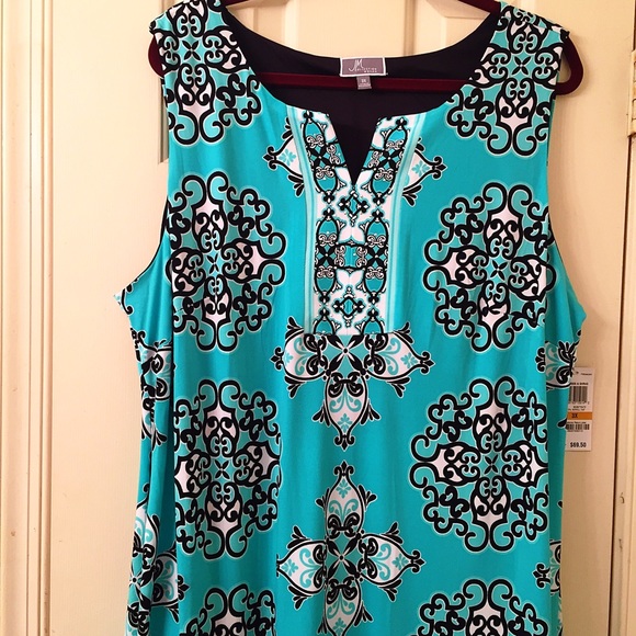 NEW turquoise patterned dress women's size 3X - Picture 2 of 4
