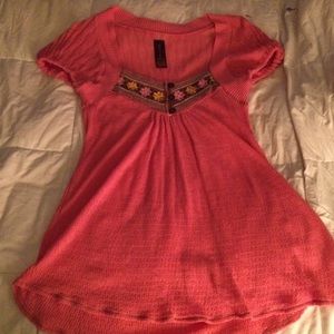 Free people Coral embroidered top M