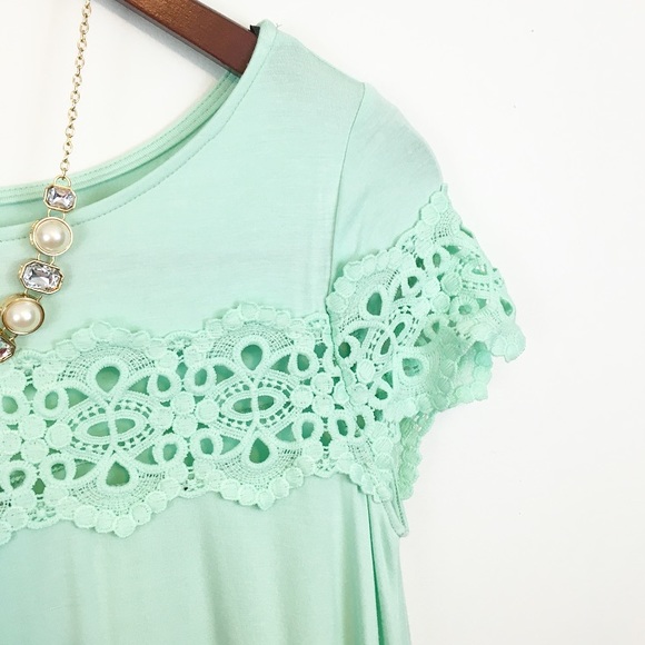 LAST CALL•• Mint Crochet Lace Accent Swing Top - Picture 2 of 3
