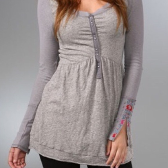 Free People floral cuff sleeve Henley