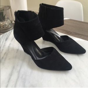 Anthropologie Black Leather Suede Wedge