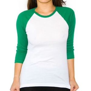 American Apparel White and Green Baseball T-Shirt
