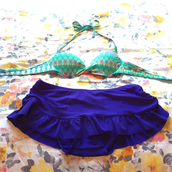 Colorful skirt bathing suit bottoms & halter top