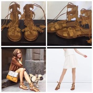 Zara Tasseled Leather Roman Sandals