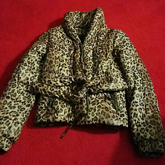 H&M Leopard Print Belted Puffer Jacket