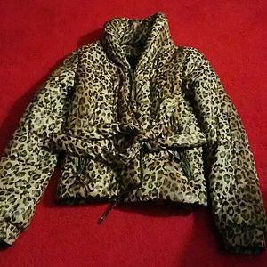 H&M Leopard Print Belted Puffer Jacket