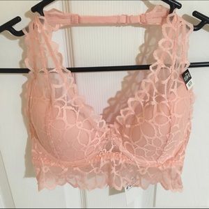 PINK Floral Lace Halter Bralette
