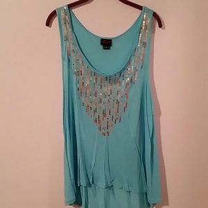 Sz 2x Sleeveless High low Tank w/ Sequins