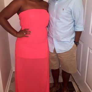 Bright pink/coral strapless dress