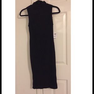Mid length high neck  black sweater dress