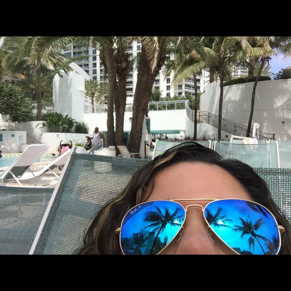 Blue flash Ray Ban aviators matte gold frame - Picture 2 of 2