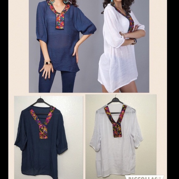 Navy/White Rhinestones Decorated Top - Picture 2 of 6